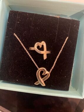 Tiffany & Co. 925 Sterling Silver Paloma Picasso Heart Ring Size 7 & Necklace